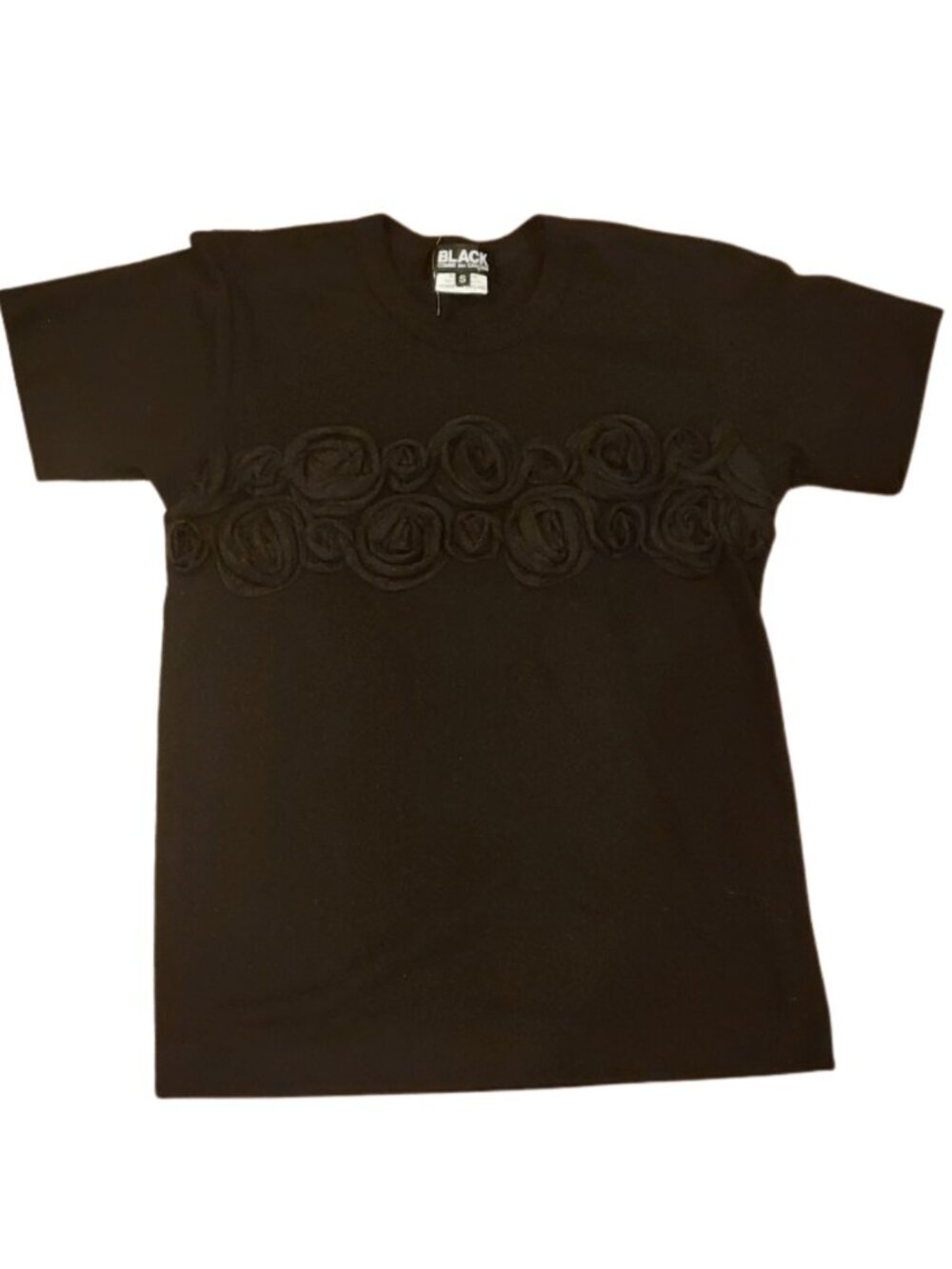 BLACK Comme des Garcons Womens Rose Motif T-Shirt Black - Size S - Picture 2 of 3